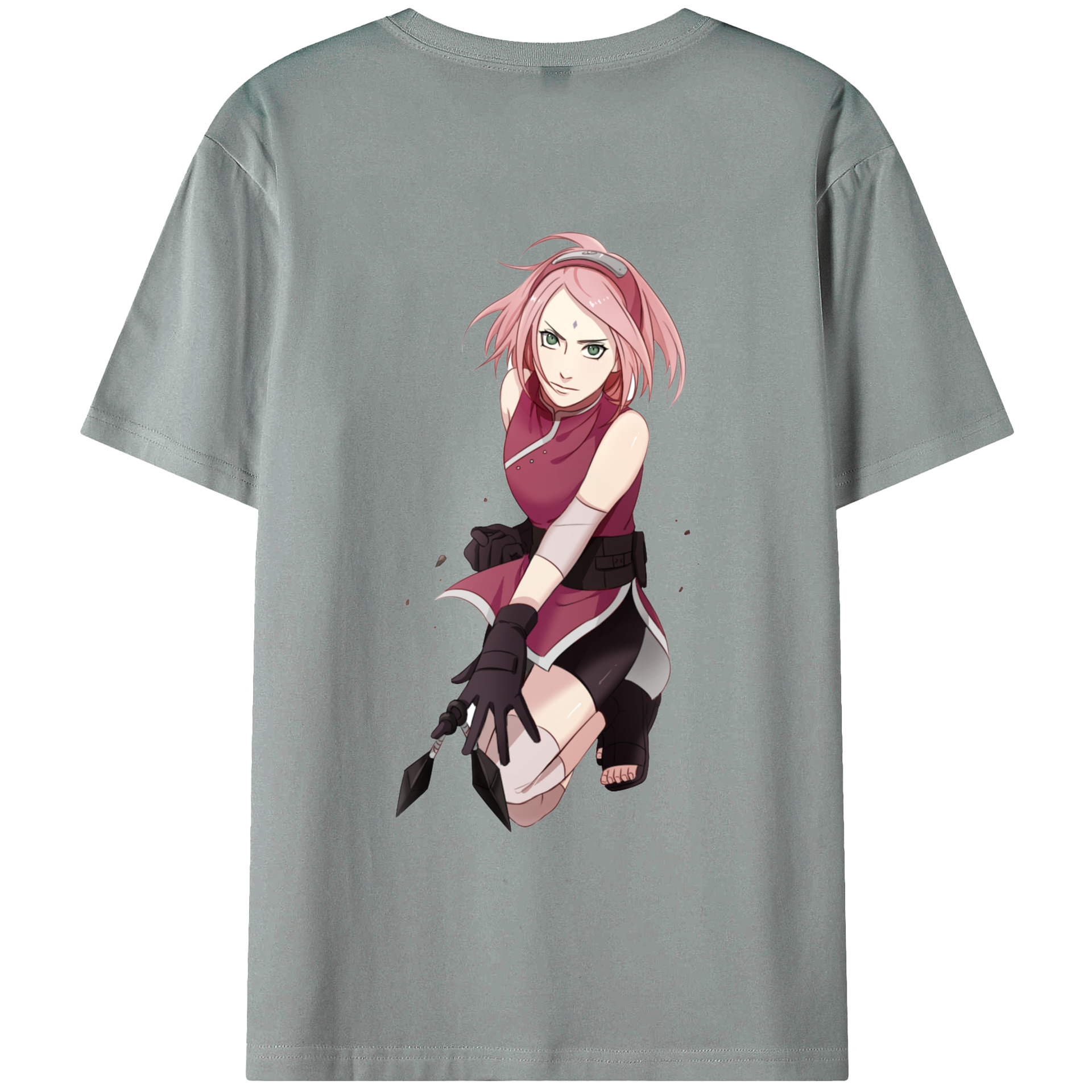 （画像用） NARUTO -ナルト- 春野サクラ Haruno Sakura 綿100％ メンズ半袖Tシャツ（バックプリント） 通気性